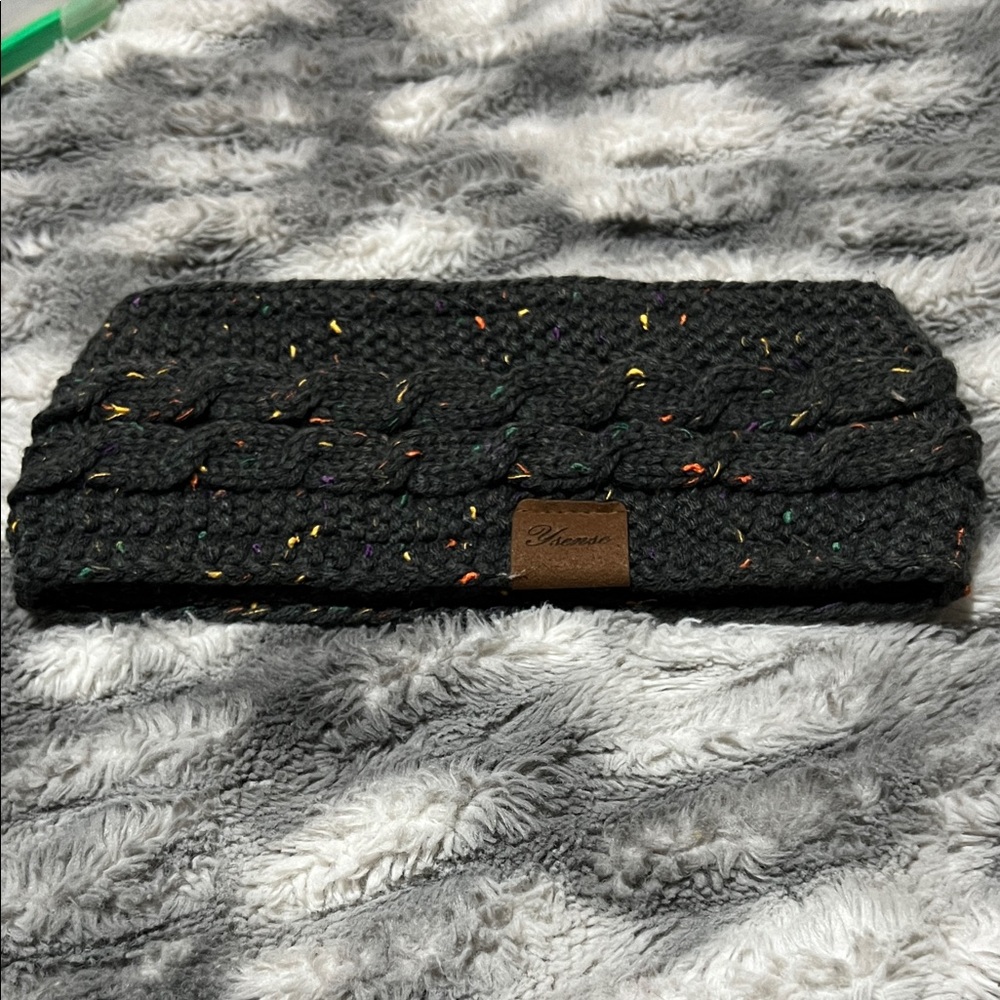 Dark Grey Knit Headband with Multicolor Specks